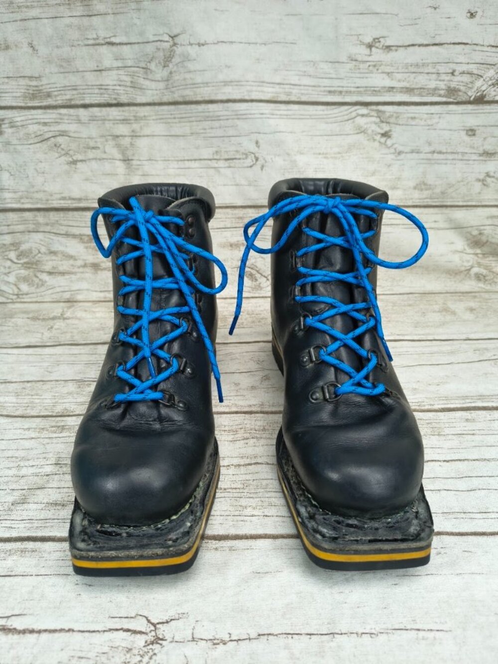 Alico Made in Italy Black Leather Nordic Boots Vibram Blue Laces Size 9